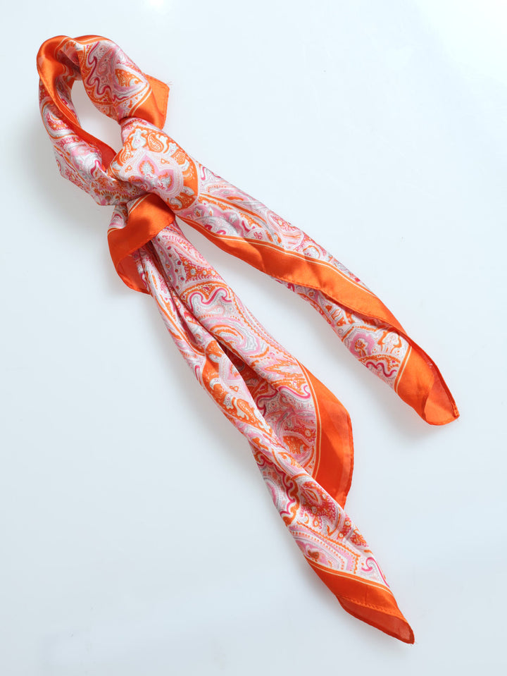 Paisley Print Satin Feel Scarf 70x70 - Orange