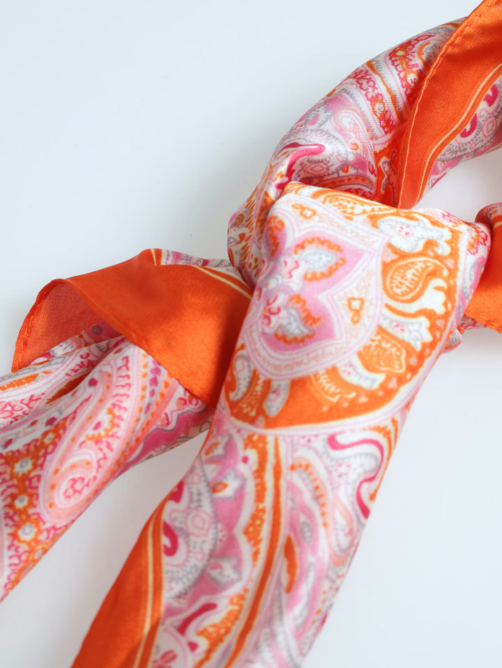 Paisley Print Satin Feel Scarf 70x70 - Orange