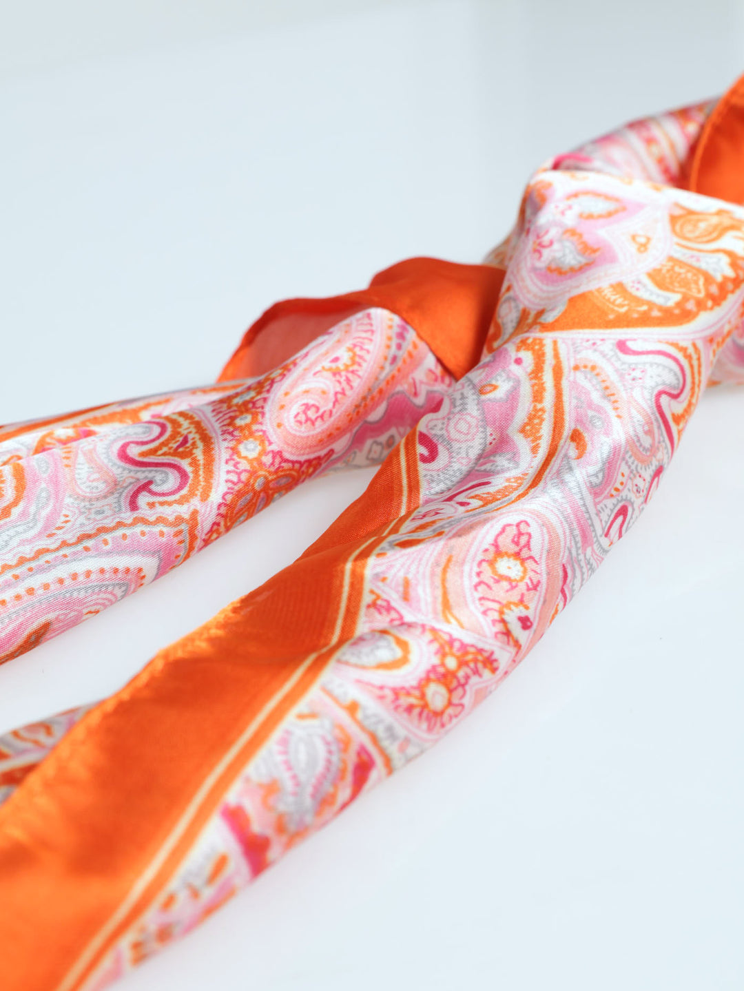 Paisley Print Satin Feel Scarf 70x70 - Orange