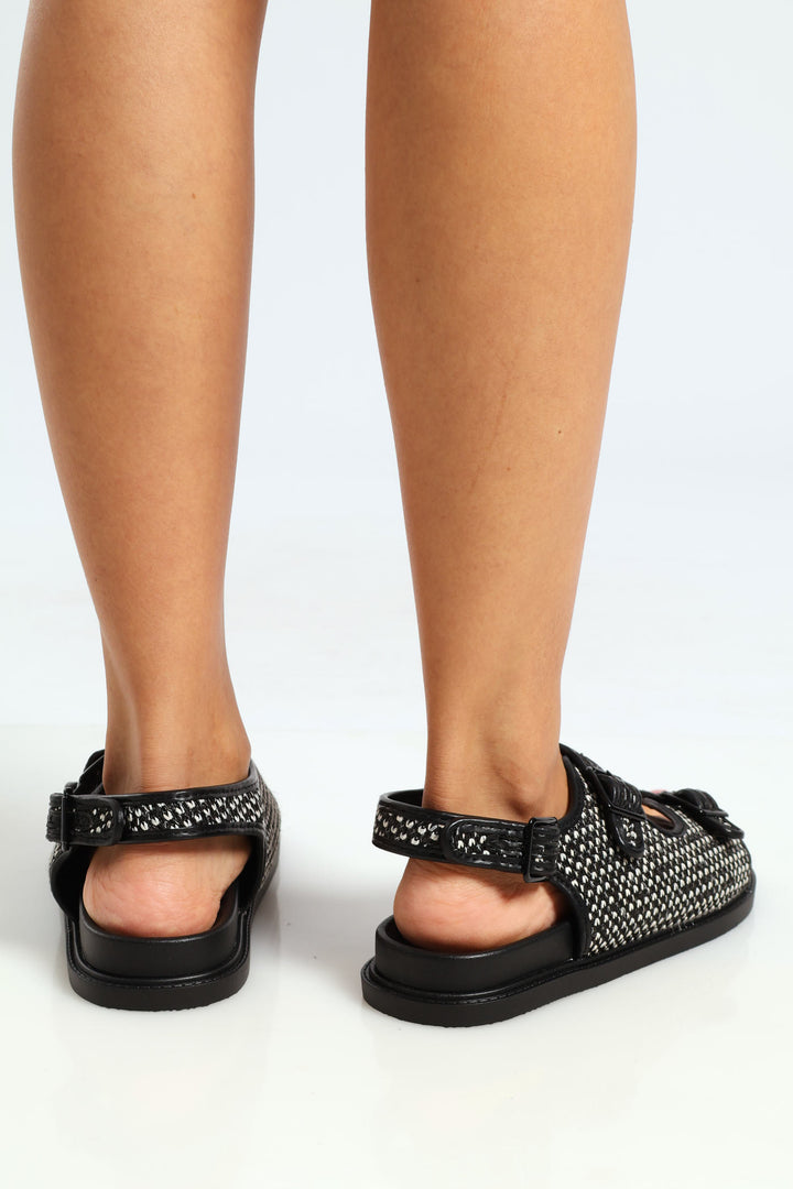 Buckled Raffia Sandal - Black