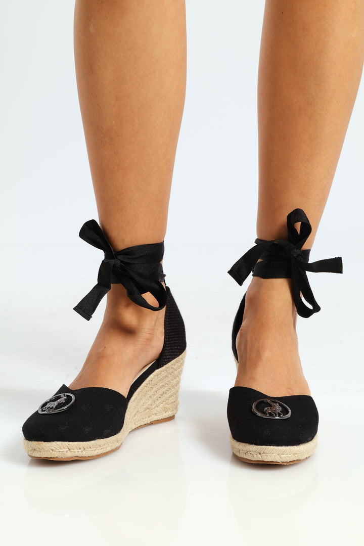 Jacquard Espadrille Wedge Heel - Black