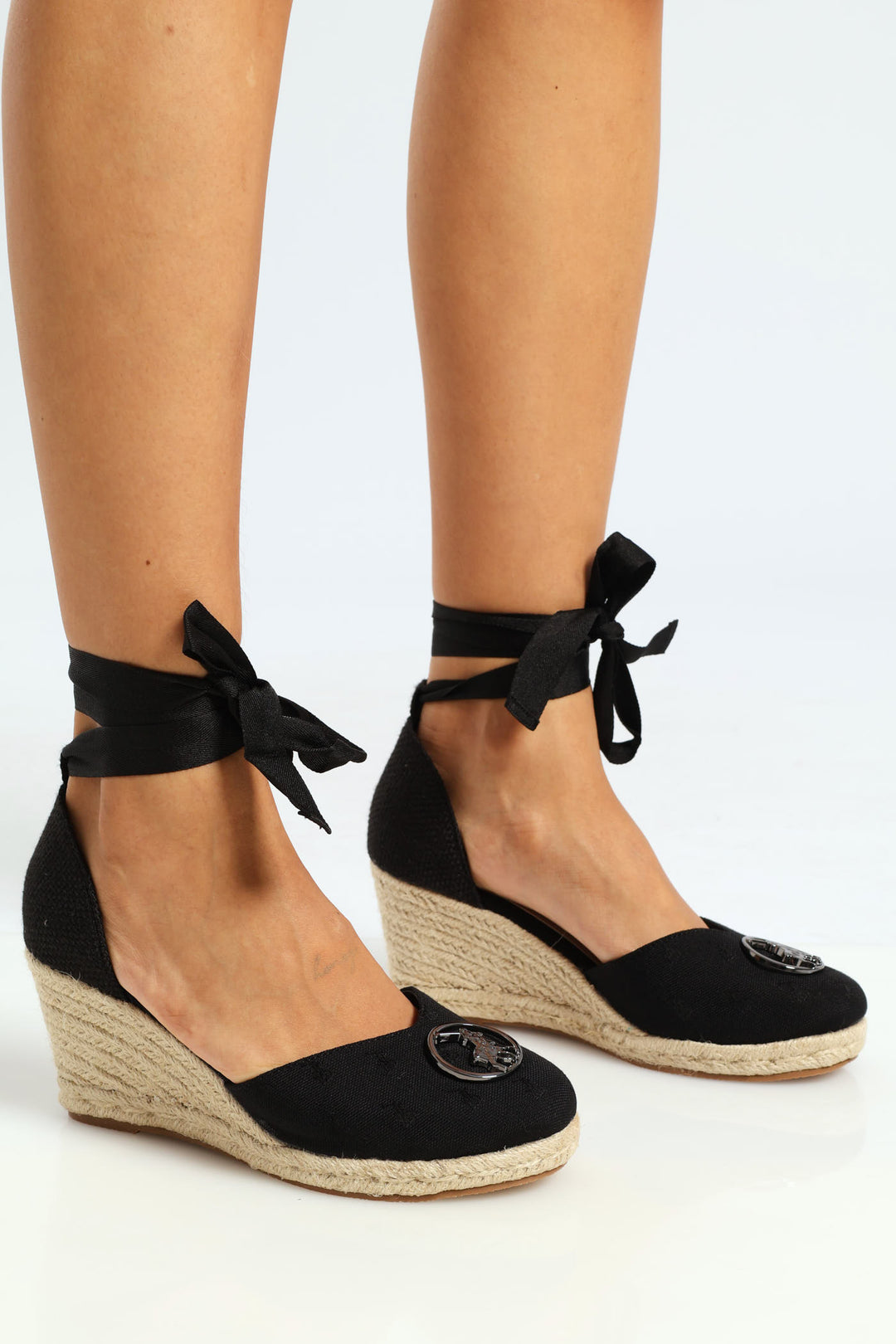 Jacquard Espadrille Wedge Heel - Black