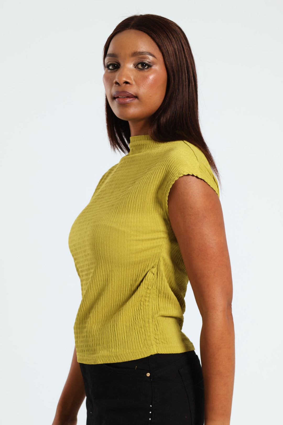 Sleeveless Ruched Side Textured Top - Light Chartreuse