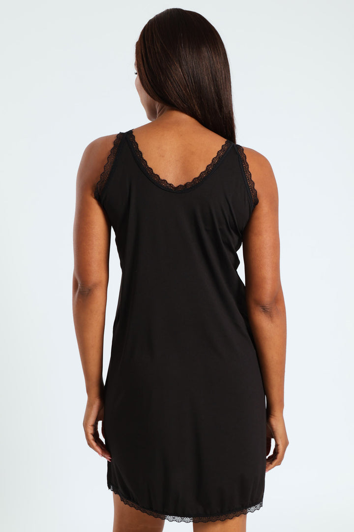 Full Slip With Lace - Black