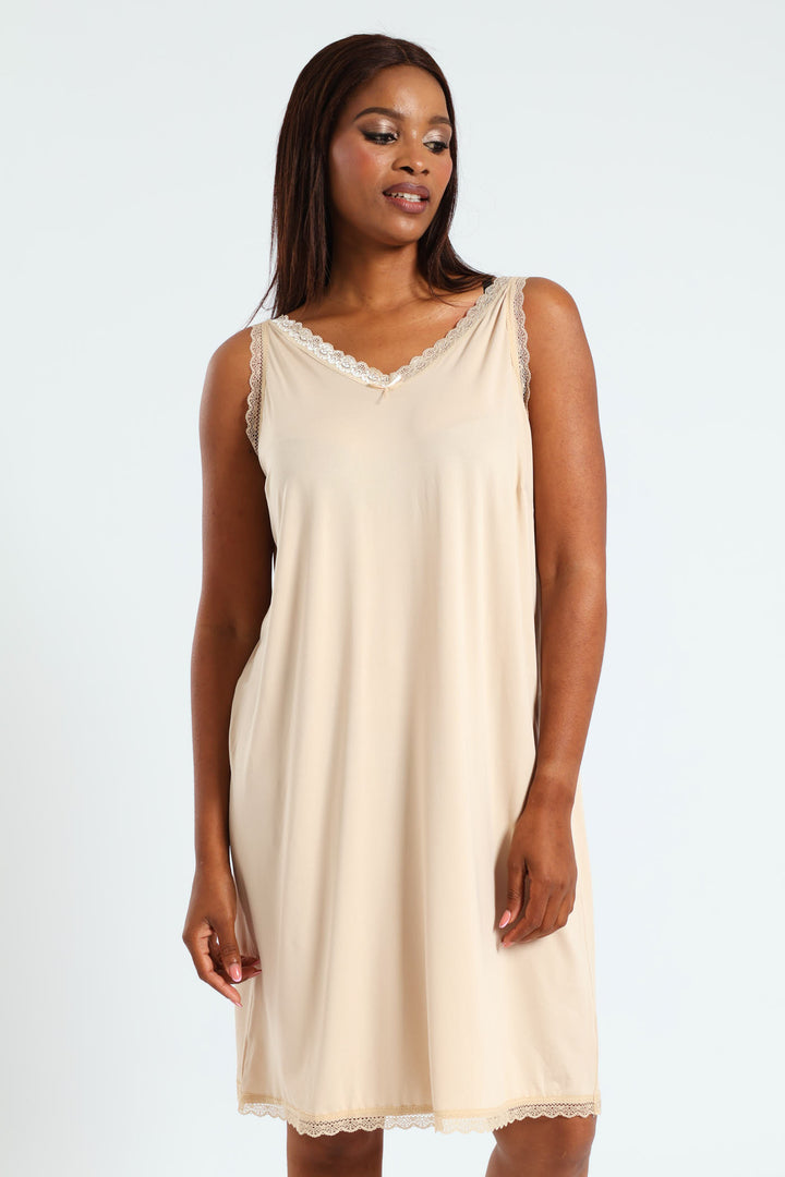 Full Slip With Lace - Beige