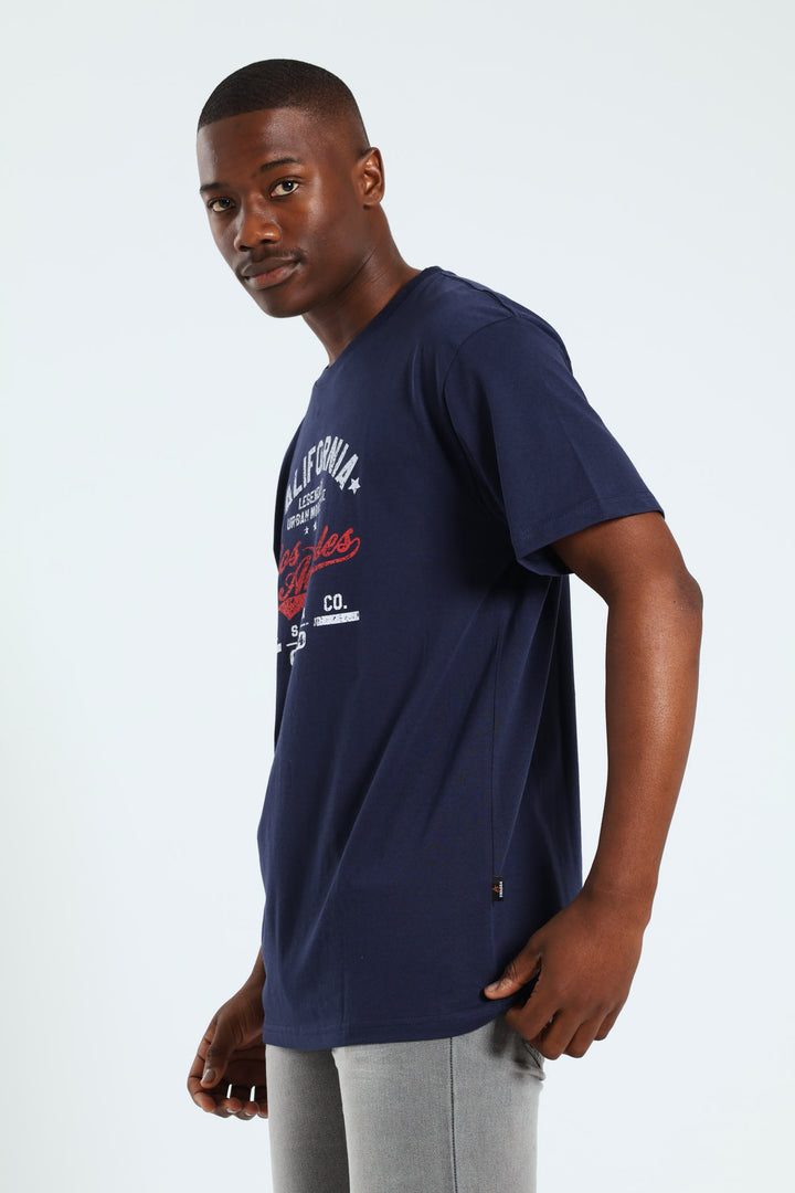 Short Sleeve Basic Print Tee - Navy