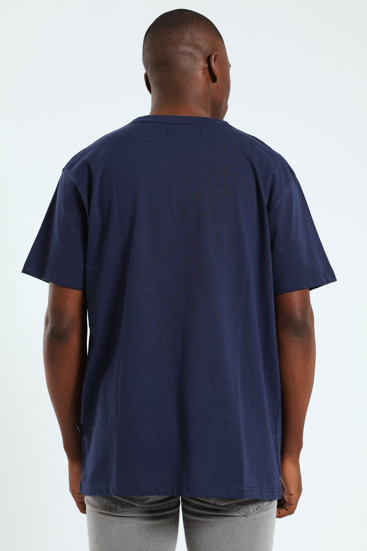 Short Sleeve Basic Print Tee - Navy