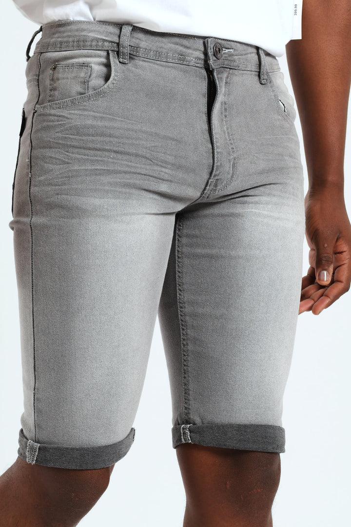 Turn Up Denim Short - Light Grey