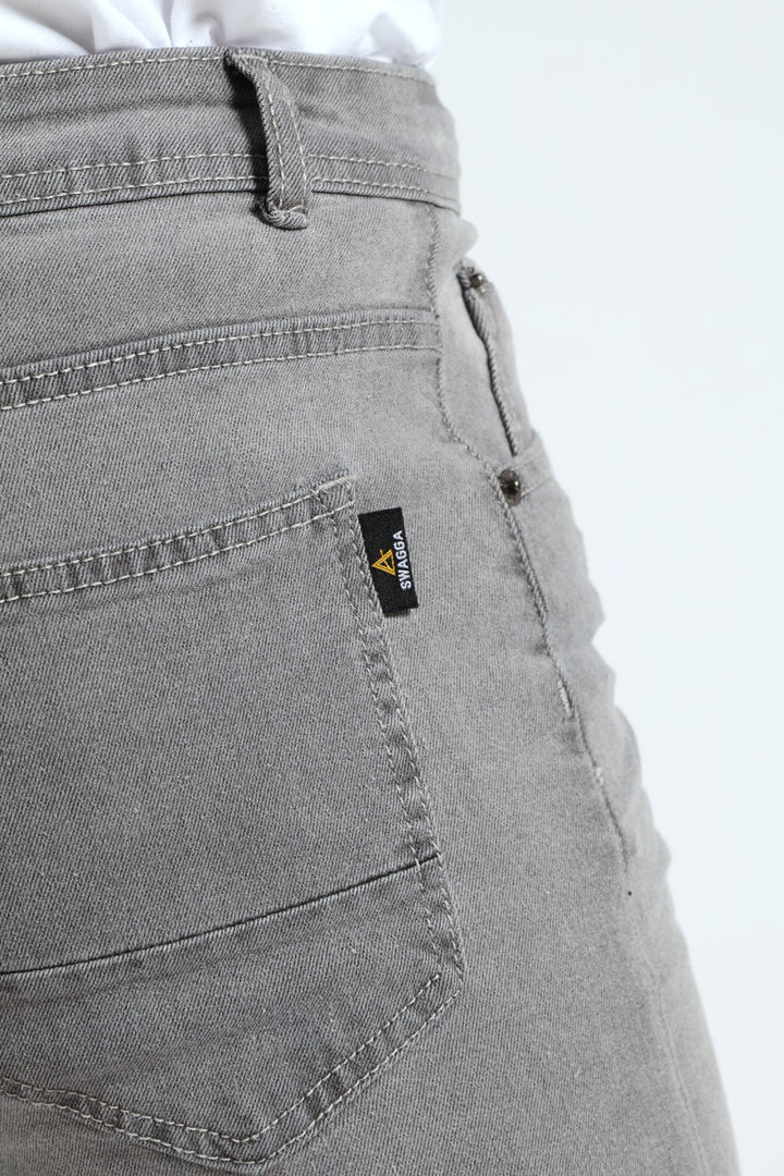 Turn Up Denim Short - Light Grey