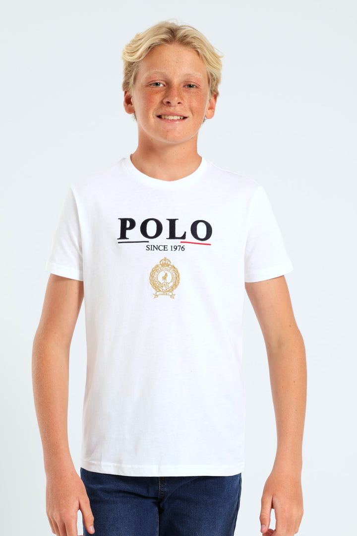 Boys Crested Tee - White