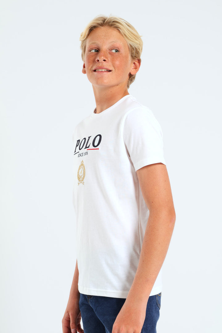 Boys Crested Tee - White