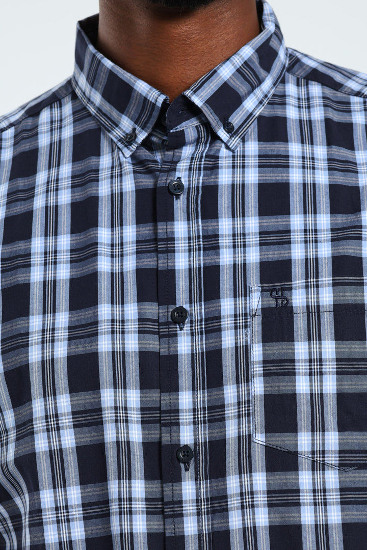 Check Button Down Shirt - Navy