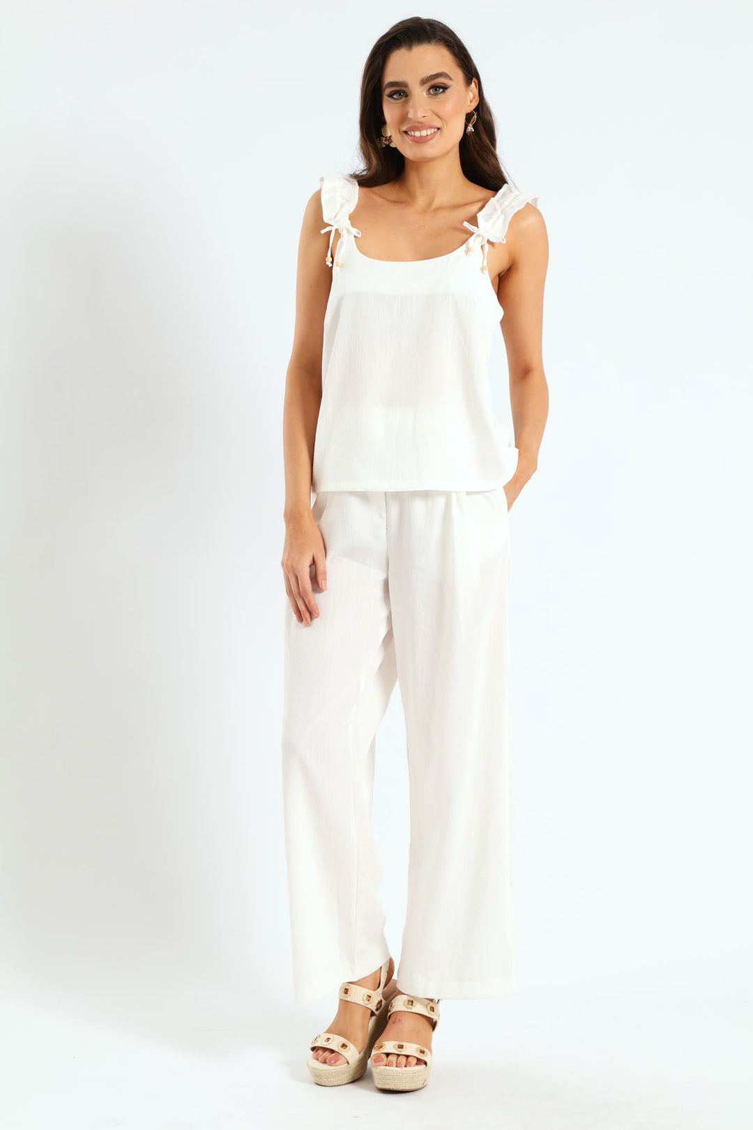 Frill Strap Cami Top - Off White