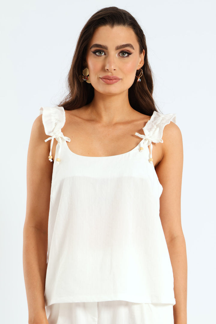 Frill Strap Cami Top - Off White