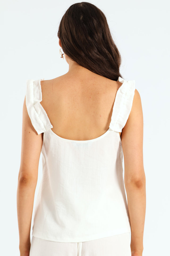 Frill Strap Cami Top - Off White