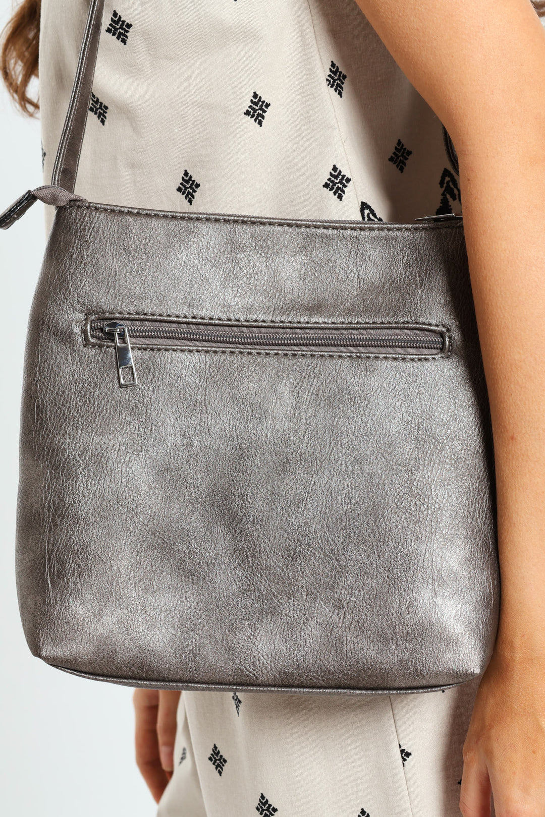 Zip Detail Cross-body Bag - Pewter