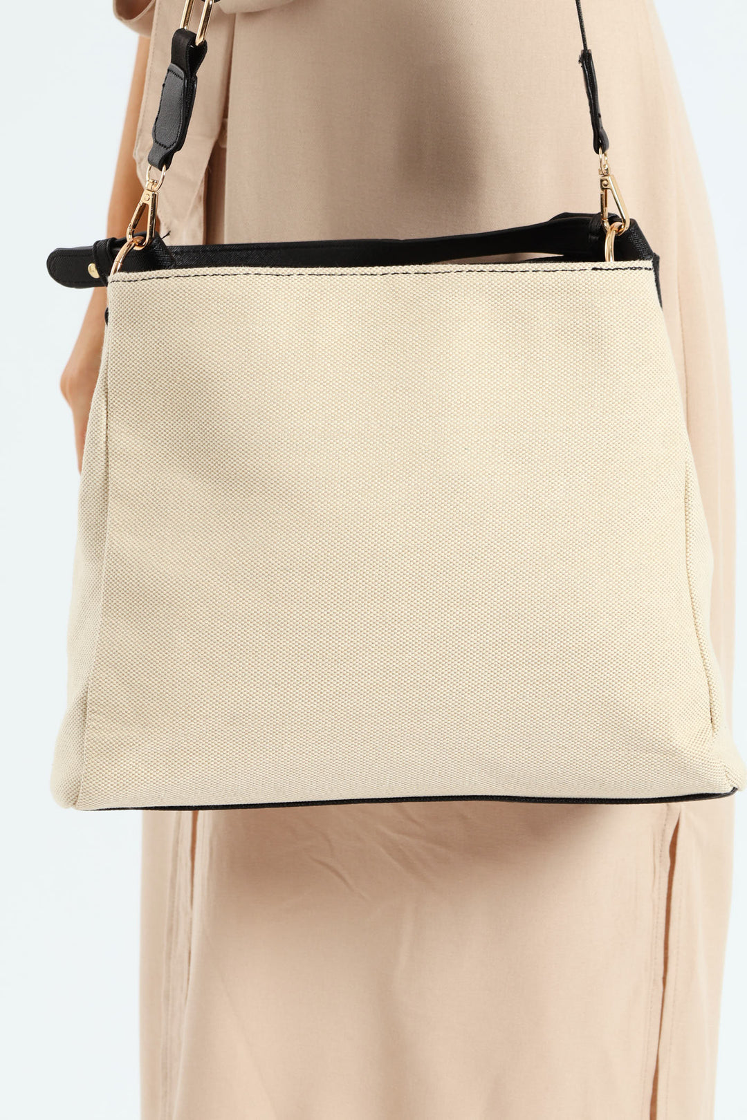 Colourblock Gold Zip Large Tote Bag - Cream