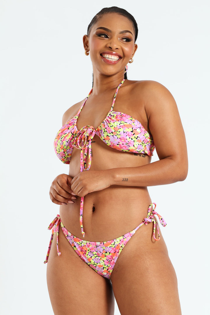 Printed Wrap Bikini Top - Pink