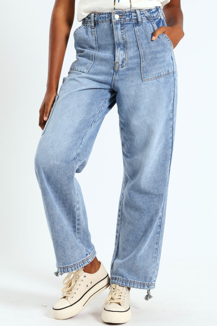 Utility Ankle Grazer Wideleg Jean - Salty Mid Wash