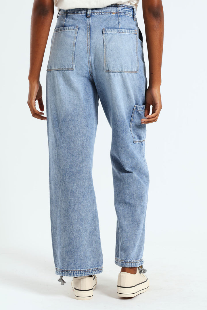 Utility Ankle Grazer Wideleg Jean - Salty Mid Wash