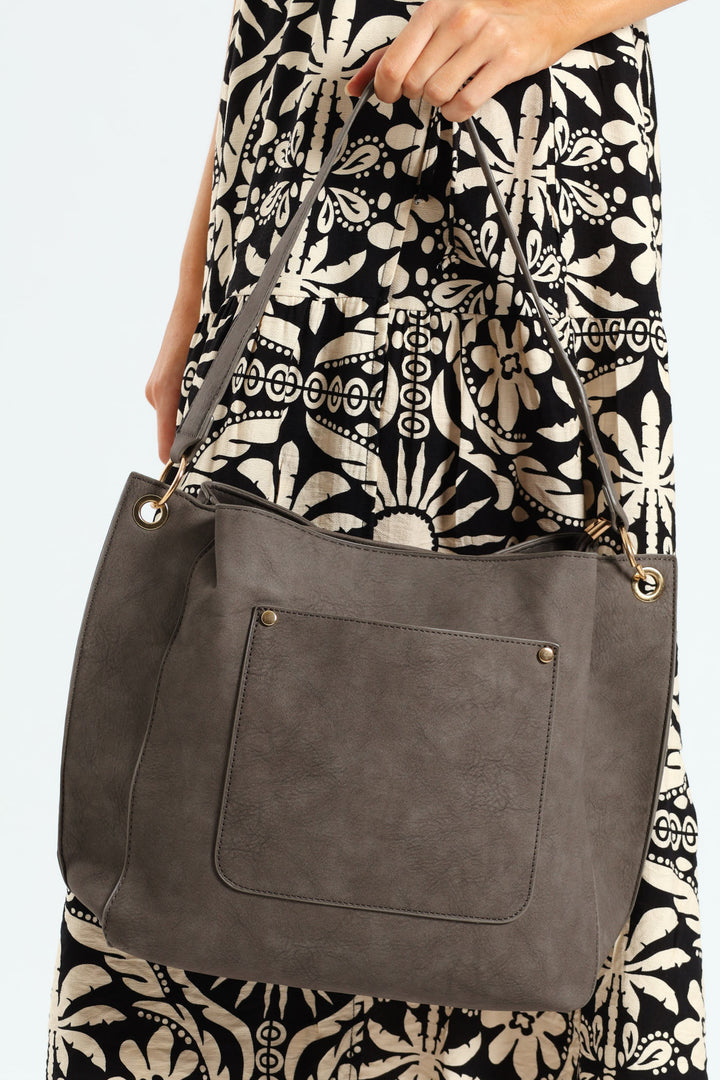 Front Pocket Shoulder Bag - Grey