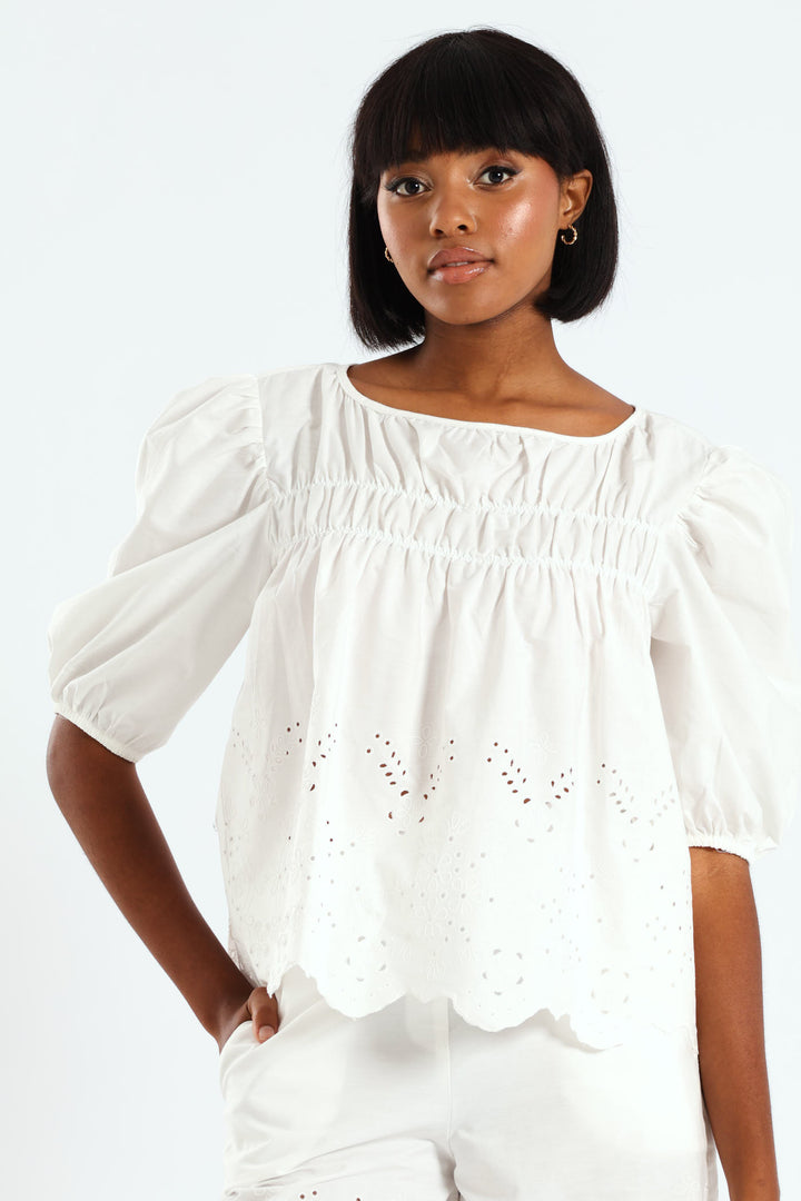 3/4 Sleeve Babydoll Top - White