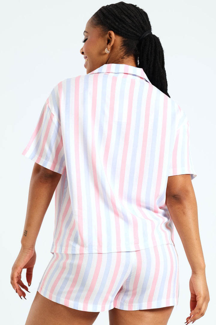 Button Through Stripe Short Set