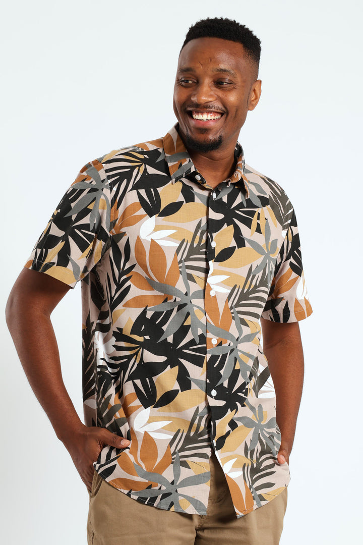 Leaf Print Shirt - Light Stone