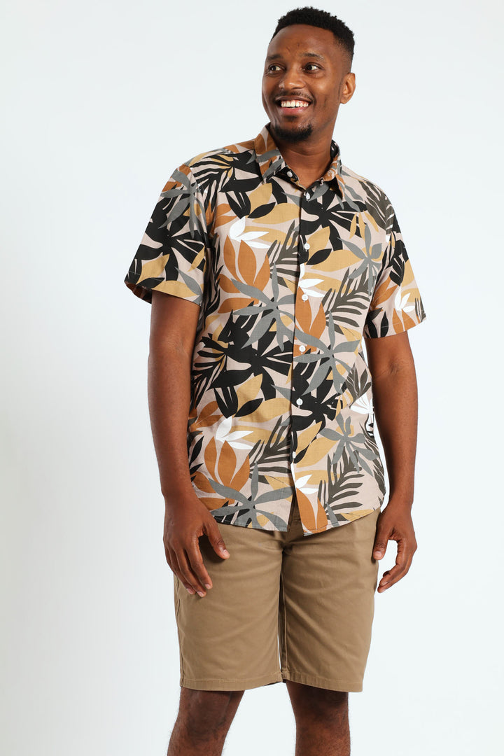 Leaf Print Shirt - Light Stone