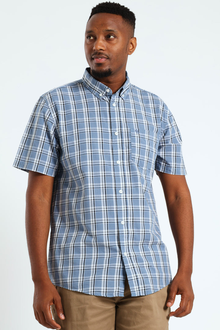 Button Down Check Shirt - Steel Blue