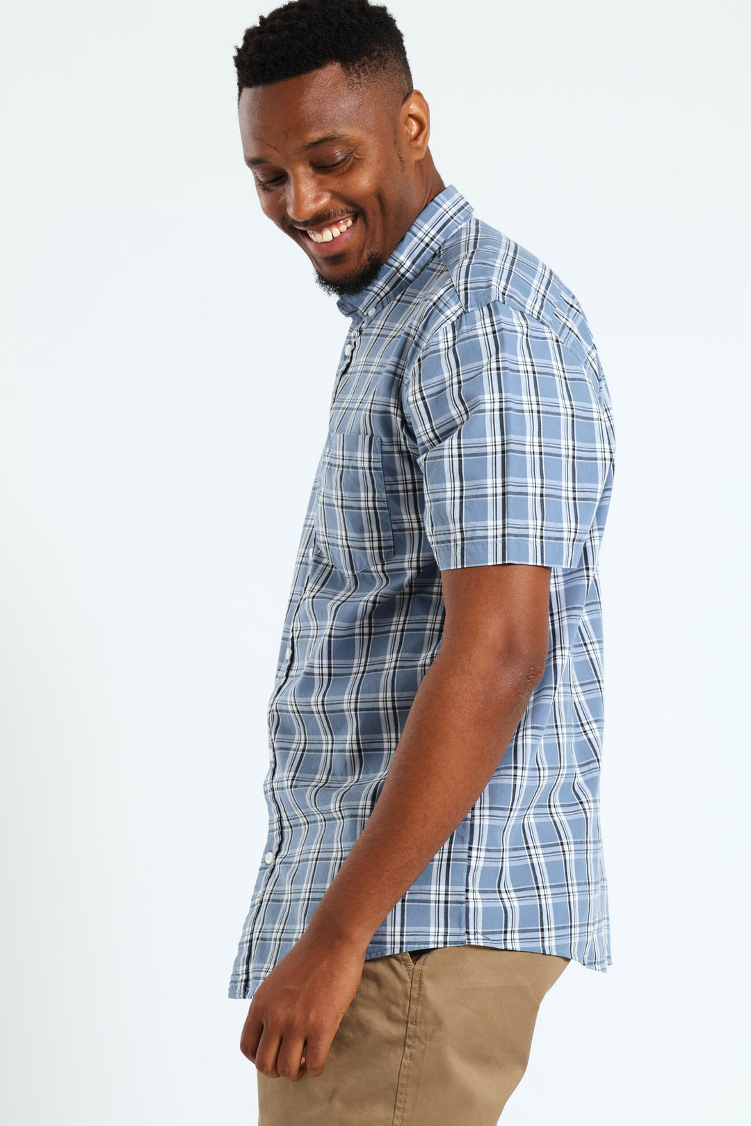 Button Down Check Shirt - Steel Blue