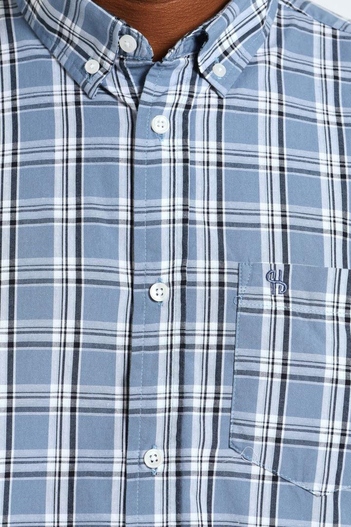 Button Down Check Shirt - Steel Blue