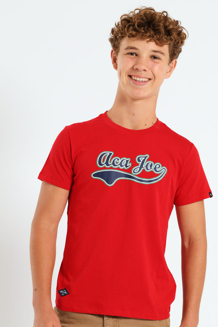 Boys Badge Applique Tee - Red