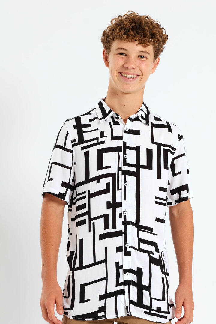 Boys Geometric Viscose Shirt - Black/White