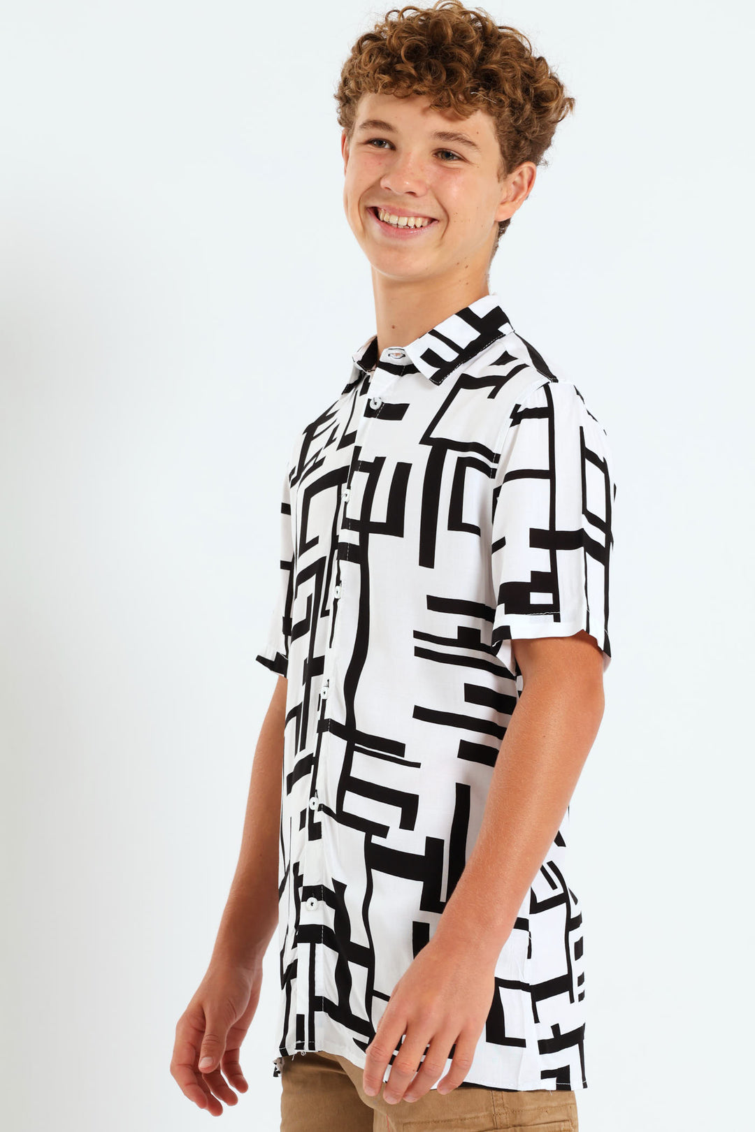 Boys Geometric Viscose Shirt - Black/White