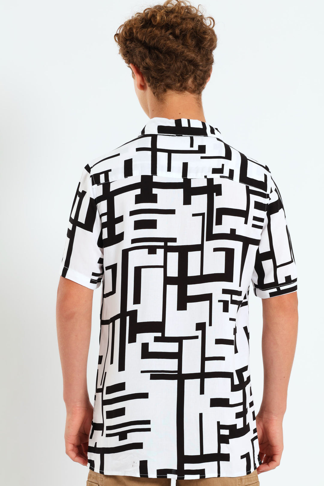 Boys Geometric Viscose Shirt - Black/White