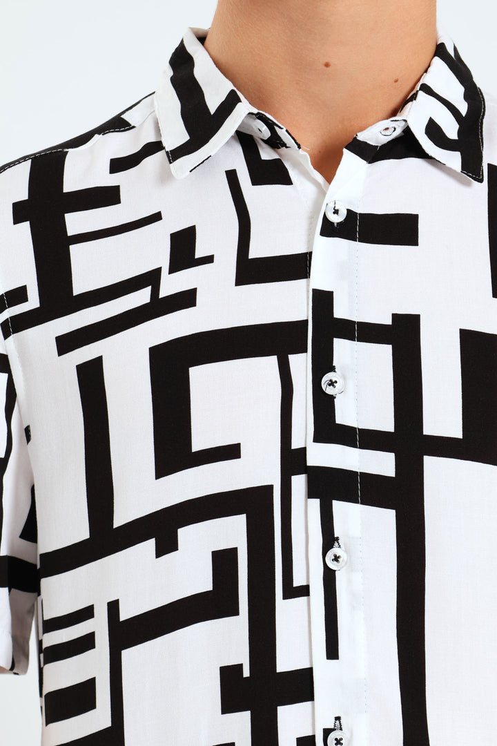 Boys Geometric Viscose Shirt - Black/White