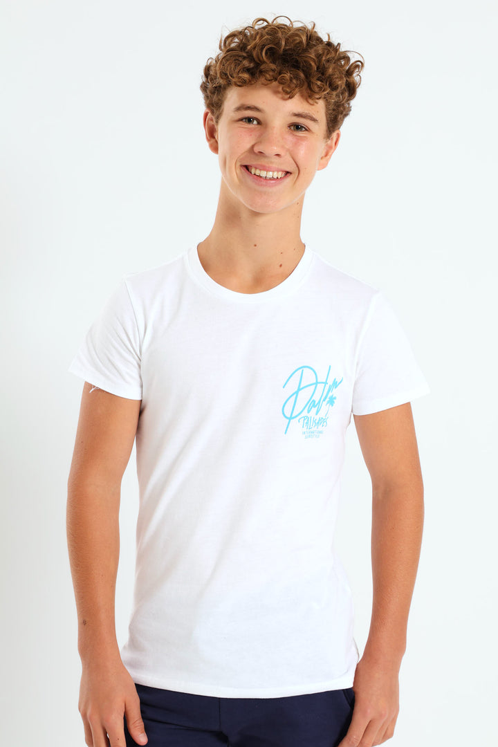 Boys Palm Springs Back Print Tee - White