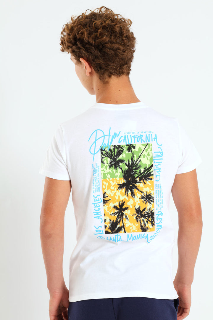 Boys Palm Springs Back Print Tee - White