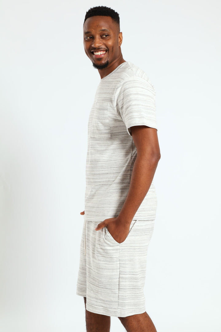 Surface Interest Tee & Shorts PJ Set - Stone