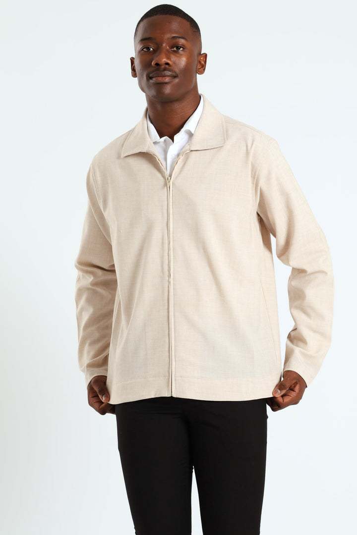 Zip Front Shacket - Neutral