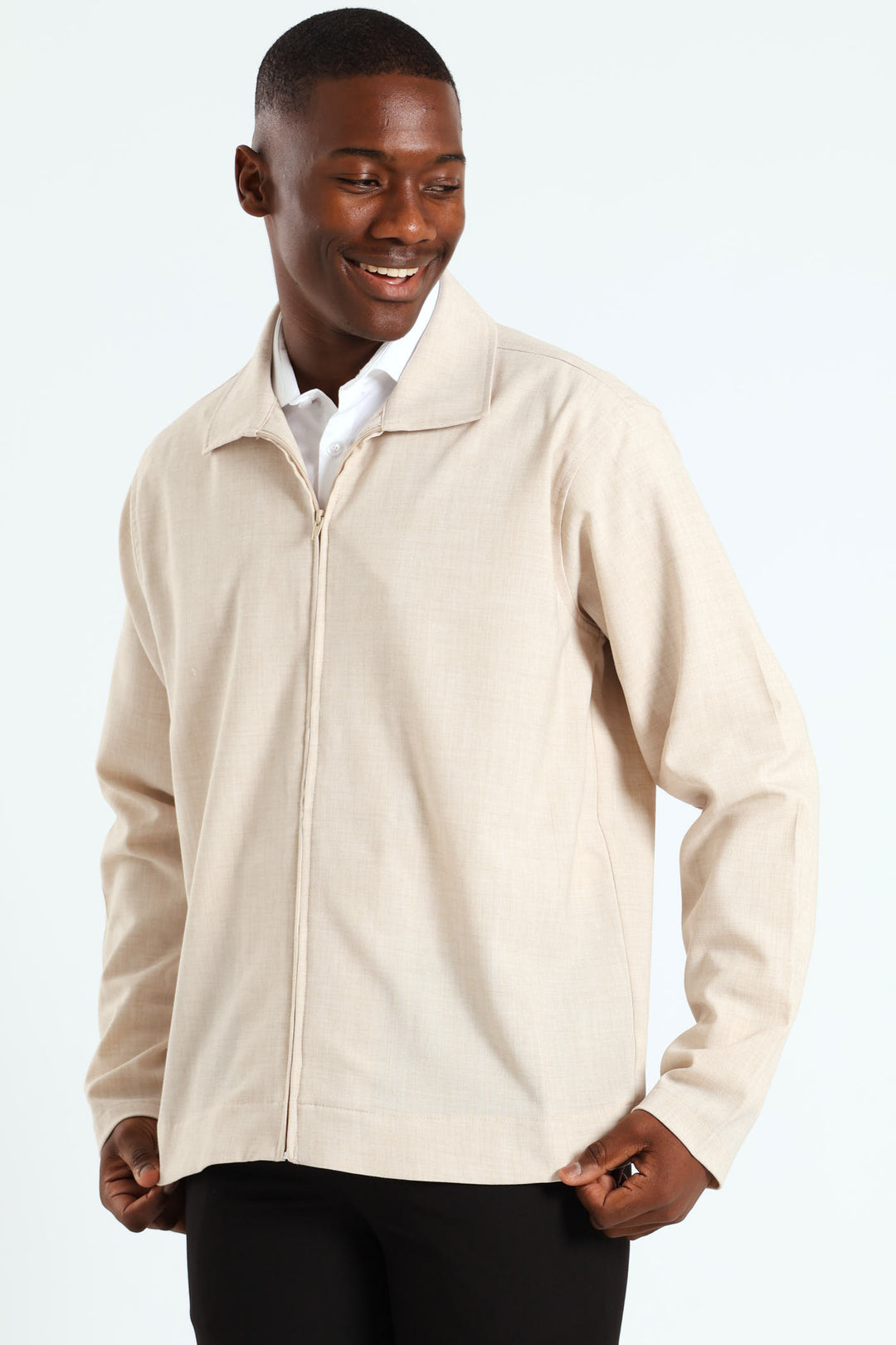 Zip Front Shacket - Neutral