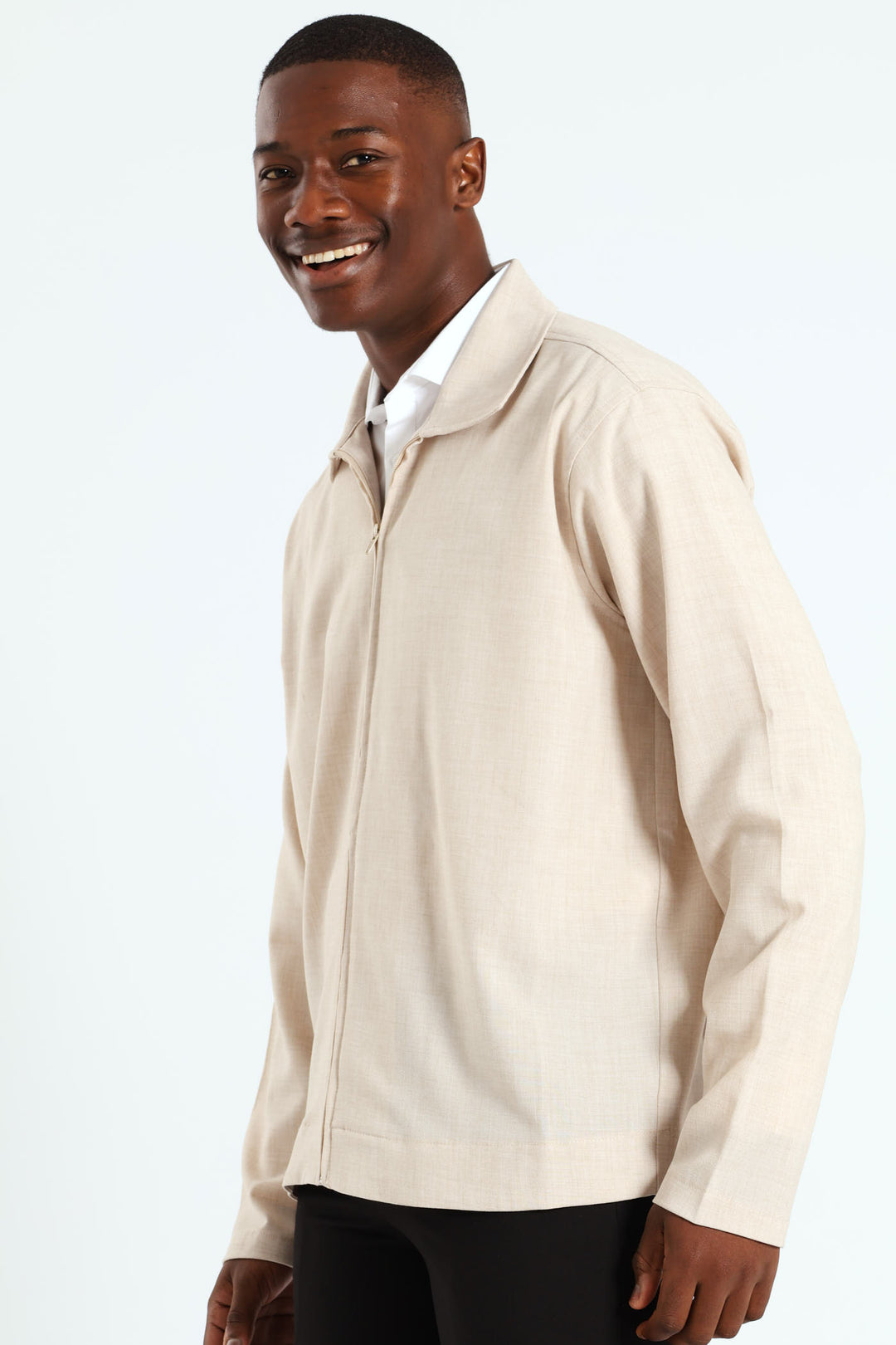 Zip Front Shacket - Neutral