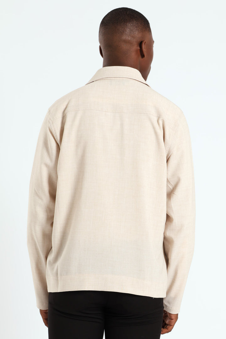 Zip Front Shacket - Neutral