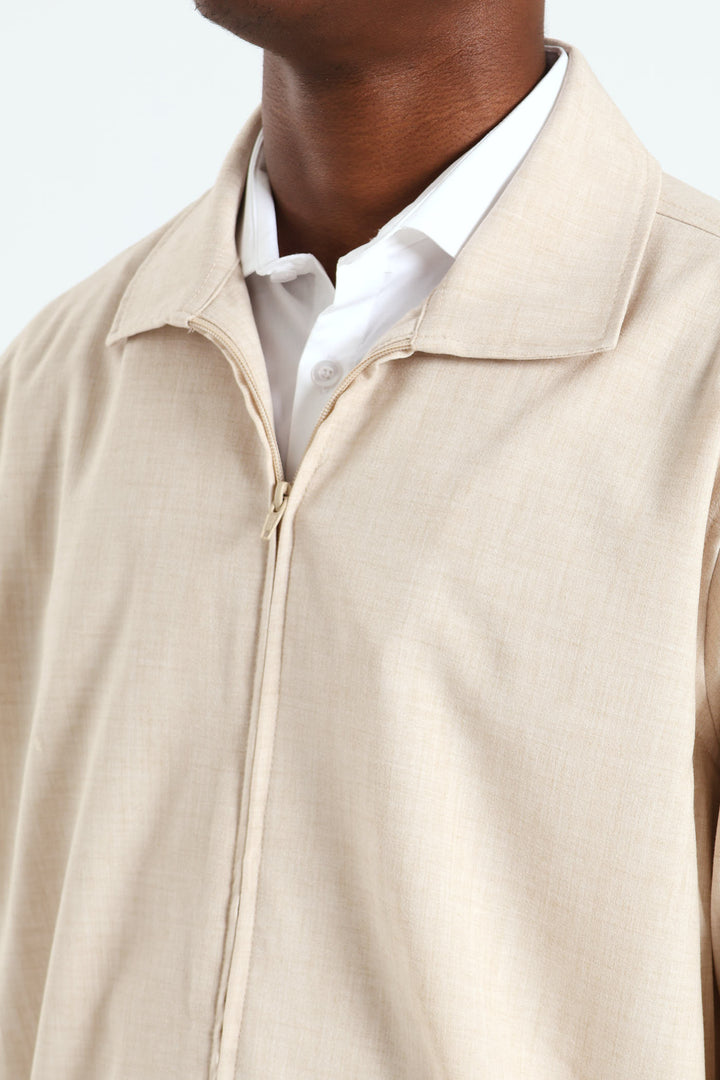 Zip Front Shacket - Neutral