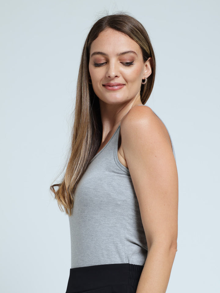 Seamless Cotton Lycra Tank Top - Grey Melange