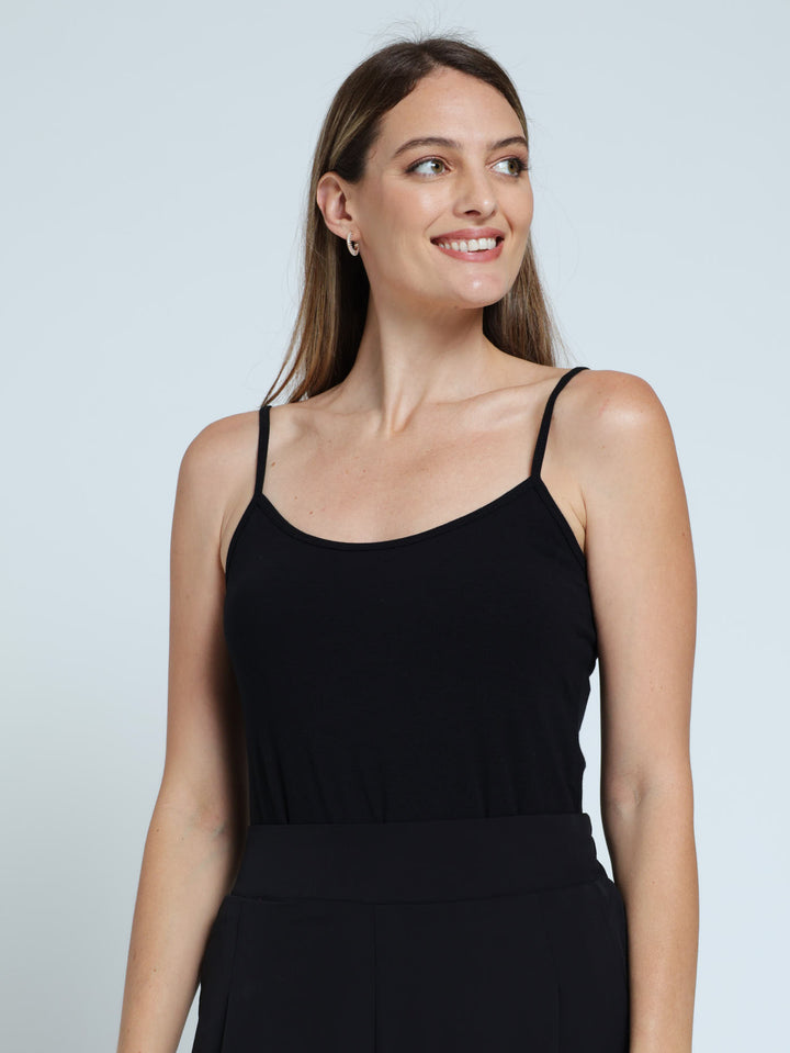 Seamless Cotton Lycra Cami - Black