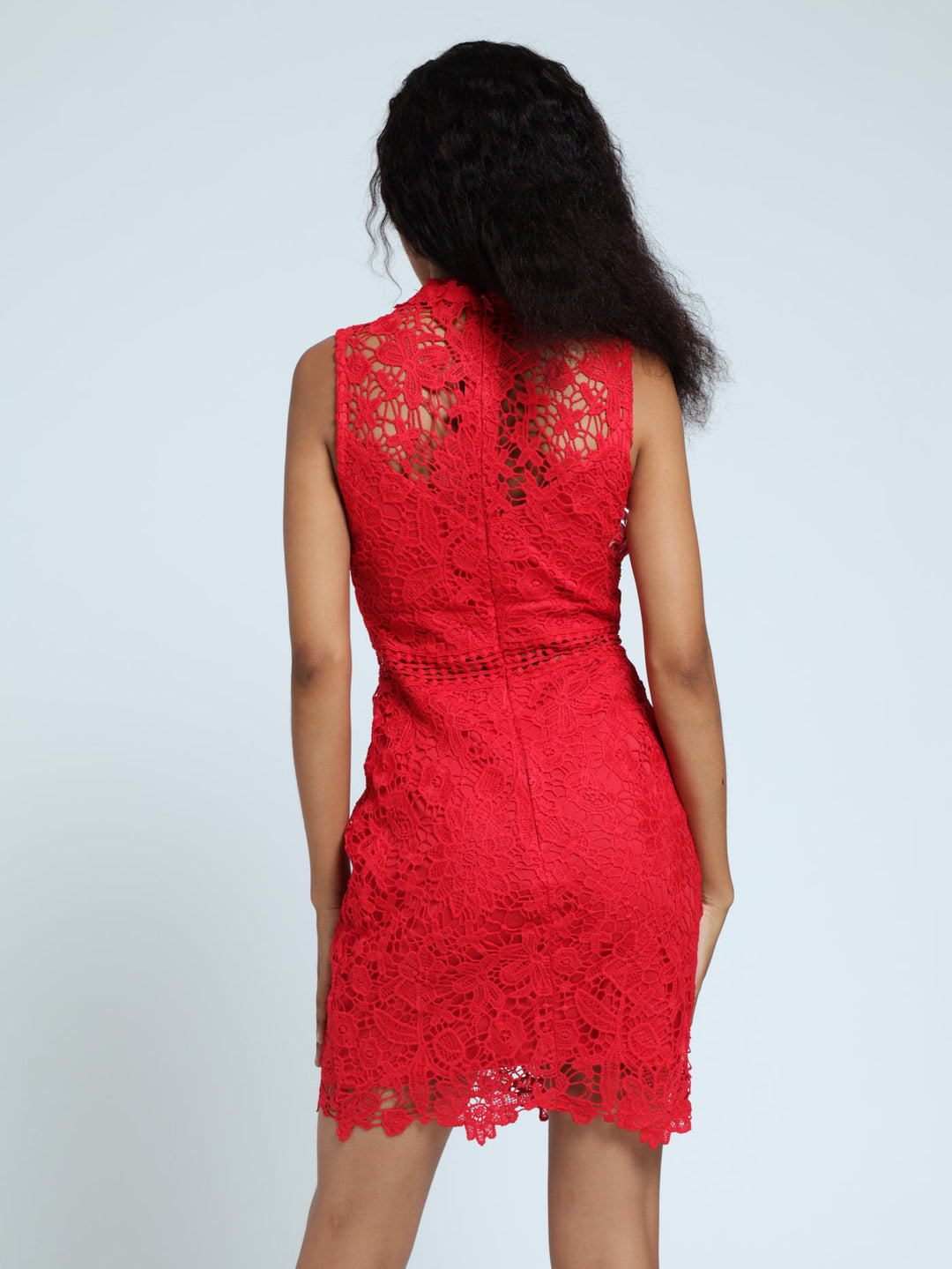 Jackie High Neck Crochet Dress - Red