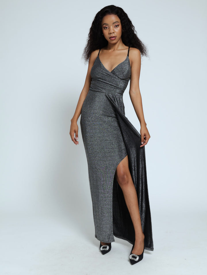 Glam Maxi Wrap Dress With Pleats - Black