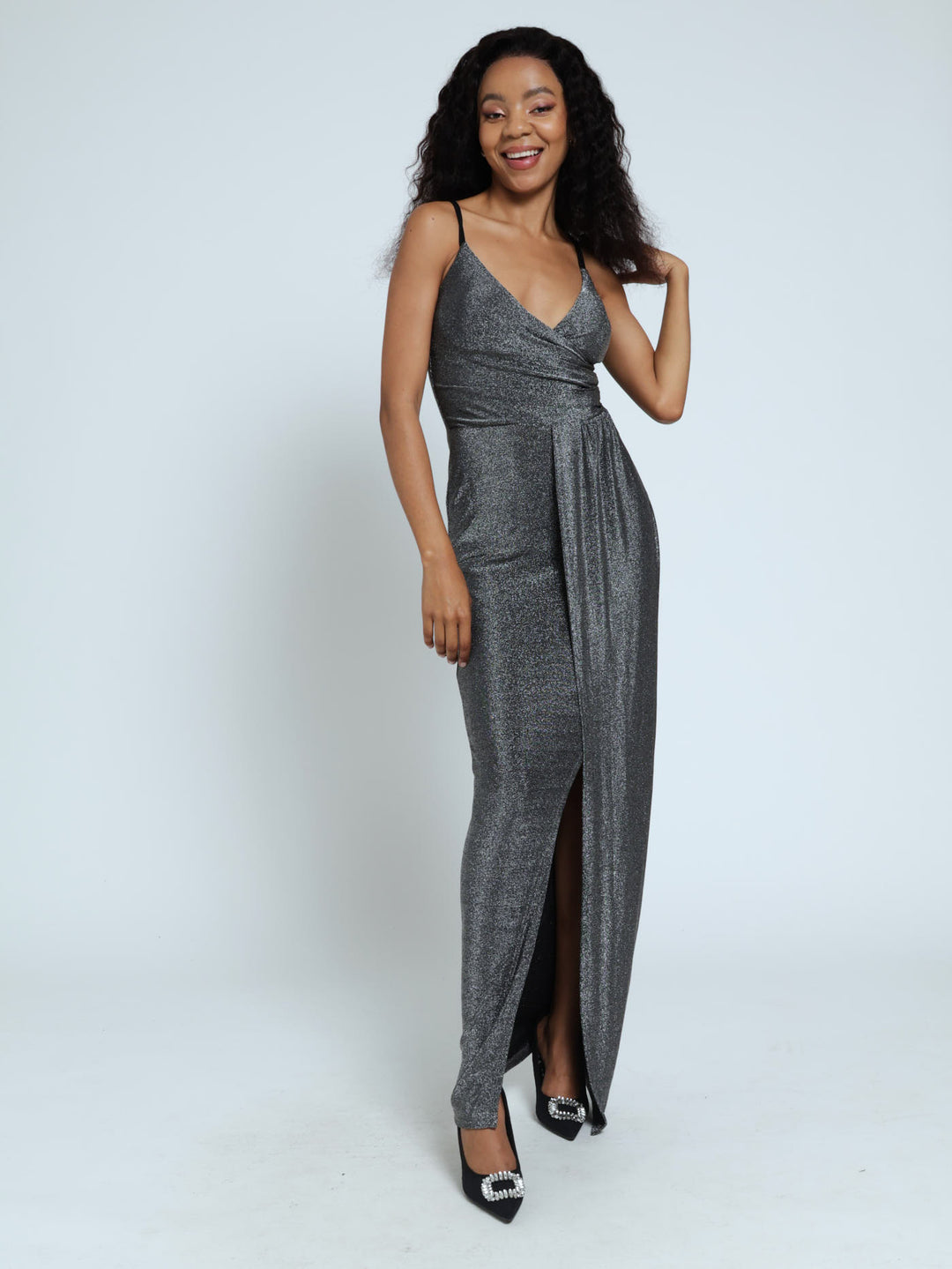 Glam Maxi Wrap Dress With Pleats - Black